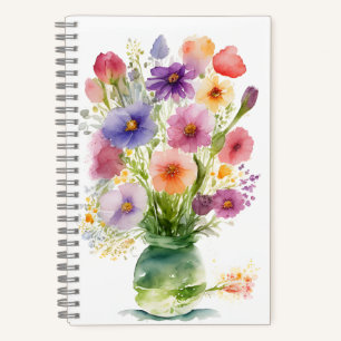 Watercolor Art Flowers In a Vase Spring Bouquet Notebook
