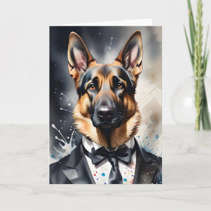 Watercolor Art German Shepherd Tuxedo Black Tie Card