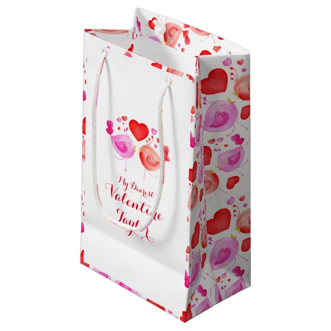 watercolor art love birds valentines gift bag (Front Angled)