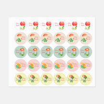 Watercolor art mushroom. Kids Labels.