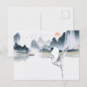Watercolor art nature scenery  postcard