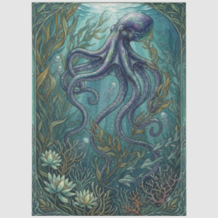 Watercolor Art Nouveau Style Octopus Decoupage Tissue Paper