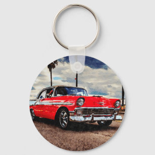 Watercolor art of 1956 Chevrolet Bel Air Keychain