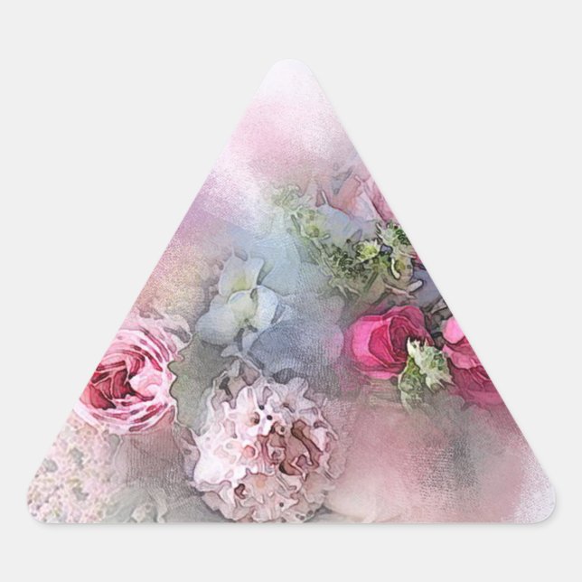 Watercolor Art Pink Red Roses Blank Template Triangle Sticker (Front)