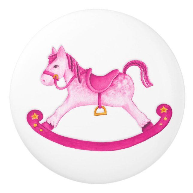 Watercolor art pink rocking horse knob (Front)