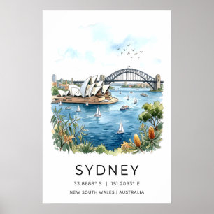 Watercolor Art Print Sydney Harbor at Dawn - Calm