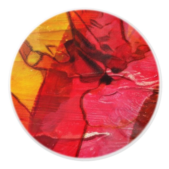 Watercolor art red yellow ceramic knob (Front)