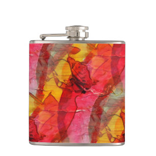 Watercolor art red yellow hip flask