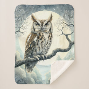 Watercolor Art Screech Owl Sherpa Blanket