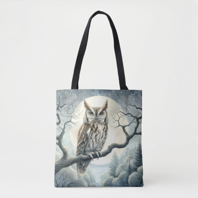 Watercolor Art Screech Owl Tote Bag (Front)