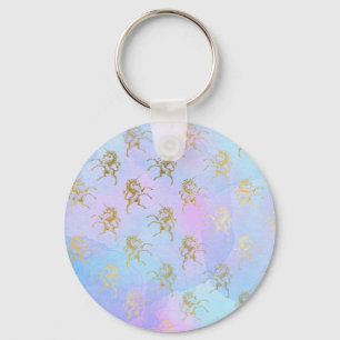 Watercolor Art Soft Colours Golden Unicorn Fantasy Keychain