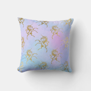 Watercolor Art Soft Colours Golden Unicorn Fantasy Throw Pillow