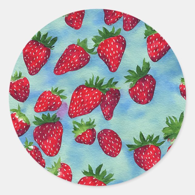 Watercolor art strawberries  classic round sticker (Front)