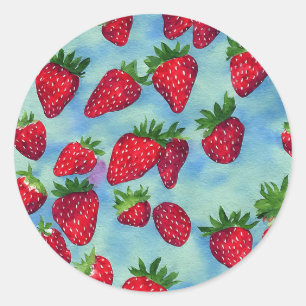 Watercolor art strawberries  classic round sticker
