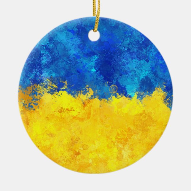 Watercolor art Ukrainian flag  Ceramic Ornament (Front)