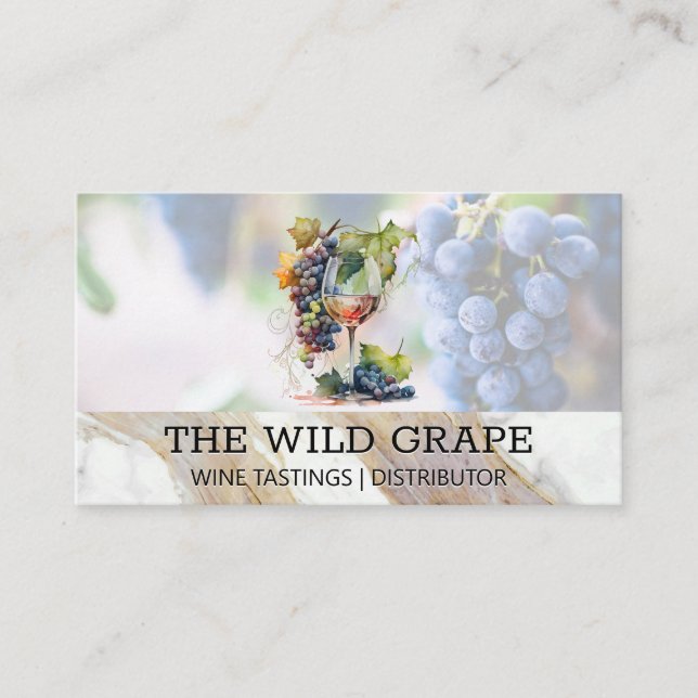 Watercolor Art Wine Glass and Grapes Business Card (Front)