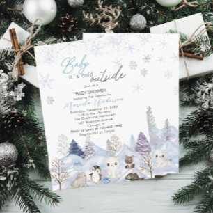 Watercolor Artic baby its cold outside Baby Shower Invitation