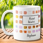 Watercolor Artist Name Paint Water Rust Coffee Mug<br><div class="desc">This mug is decorated with a watercolor pattern of colour samples in shades of terracotta and rust. The words Paint Water are added and a Not Paint Water version is also in my store. Perfect for an artist or someone who enjoys painting. Personalize it with your name or monogram. As...</div>