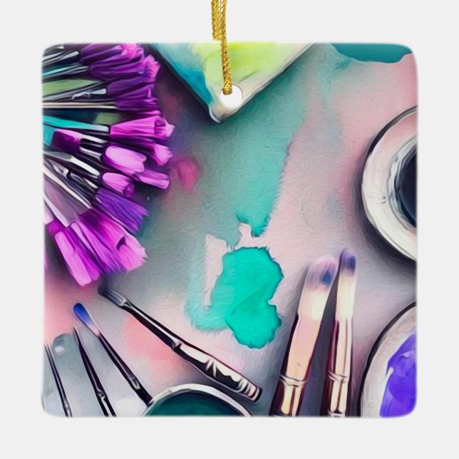 Watercolor Artist Paintbrushes Ceramic Ornament (Front)