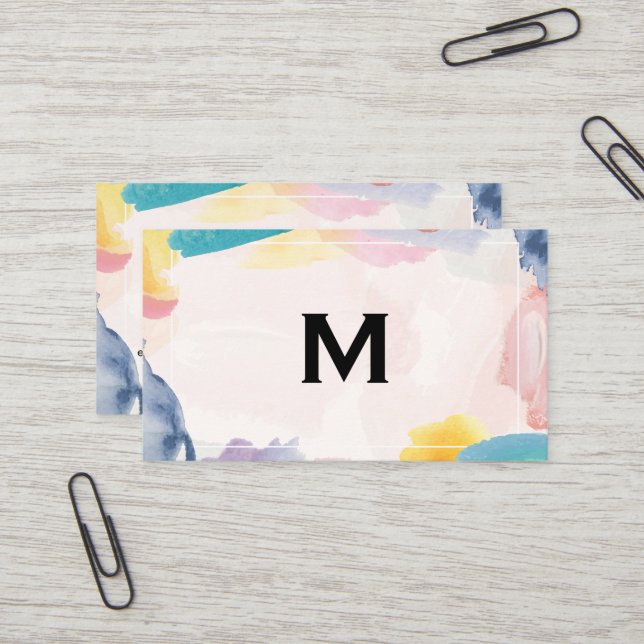 Watercolor Artistic Background | Monogram Business Card (Front/Back In Situ)