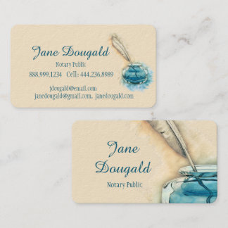 Watercolor Artistic  Feather Pen Classic Notary Business Card