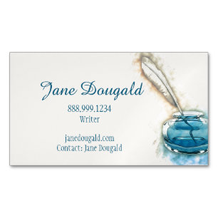 Watercolor Artistic  Feather Pen Classic Writer's  Magnetic Business Card