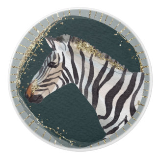 Watercolor Artistic Green Gold Natural Zebra Art Ceramic Knob