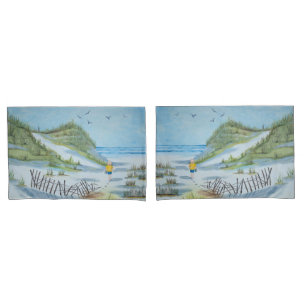 Watercolor Artwork Of Child On a Beach Pillowcase