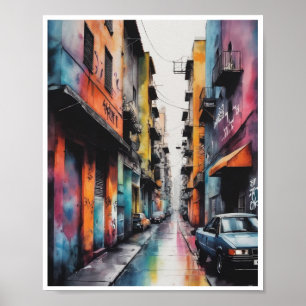 watercolor artworks urban graffiti street art poster