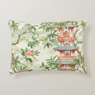 Watercolor Asian Pagoda in Verdant Landscape (1) Accent Pillow