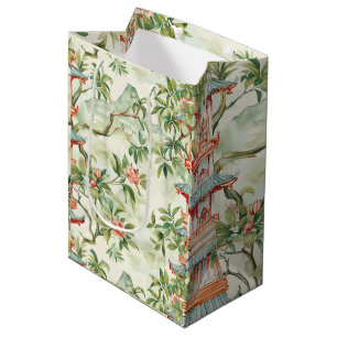 Watercolor Asian Pagoda in Verdant Landscape (1) Medium Gift Bag