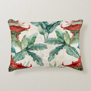 Watercolor Asian Pagoda in Verdant Landscape (2) Accent Pillow