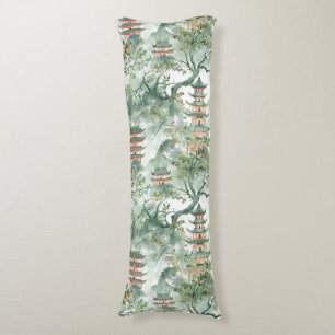Watercolor Asian Pagoda in Verdant Landscape (5) Body Pillow