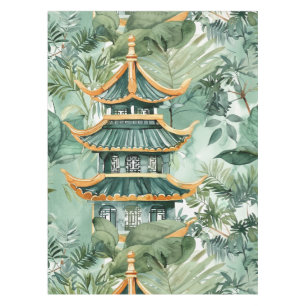 Watercolor Asian Pagoda in Verdant Landscape (6) Tablecloth