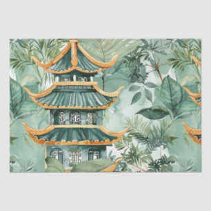 Watercolor Asian Pagoda in Verdant Landscape (6) Tissue Paper