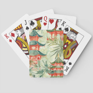 Watercolor Asian Pagoda in Verdant Landscape (8) Playing Cards