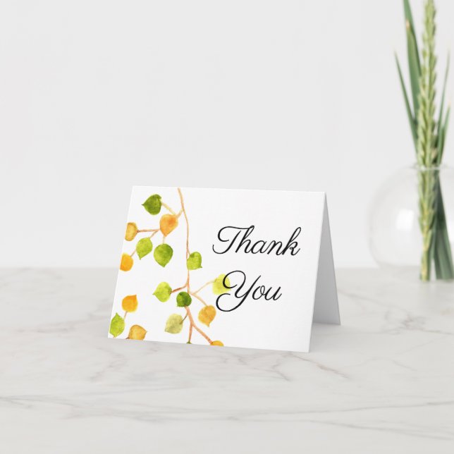 Watercolor Aspen Leaves Thank You Card (Front)