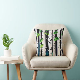 Watercolor Aspen Trees Throw Pillow