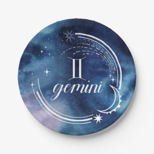 Watercolor Astrology - Gemini Paper Plate