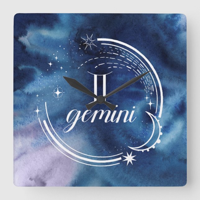 Watercolor Astrology - Gemini Square Wall Clock (Front)