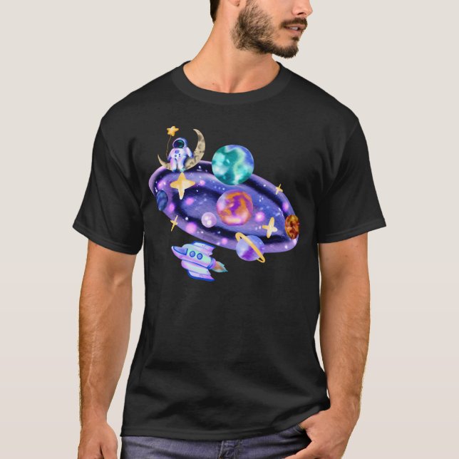 Watercolor Astronaut In Space T-Shirt (Front)