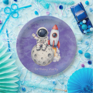 Watercolor Astronaut Space Birthday Party Paper Plate