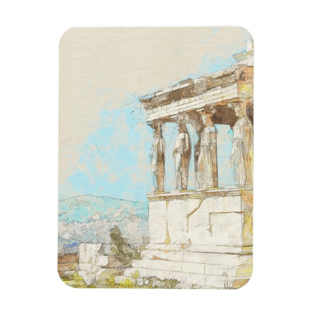 Watercolor Athens Magnet – Greek Ruins Souvenir (Vertical)