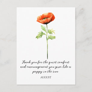 WATERCOLOR AUGUST POPPY BIRTH FLOWER POSTCARD
