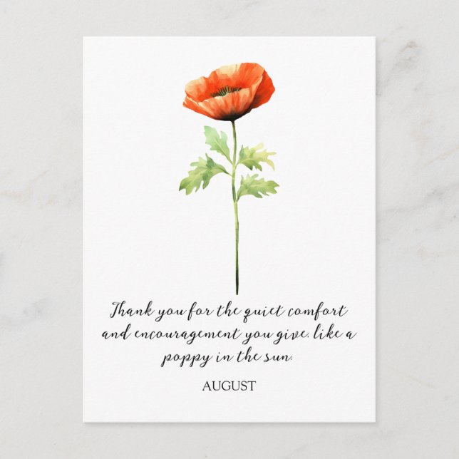 WATERCOLOR AUGUST POPPY BIRTH FLOWER POSTCARD (Front)