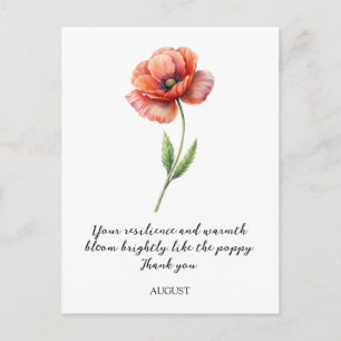 WATERCOLOR AUGUST POPPY BIRTH FLOWER POSTCARD