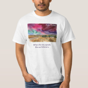 Watercolor Aurora Borealis Alberta Prairie Lands T-Shirt