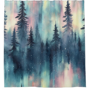 Watercolor Aurora Borealis Forest