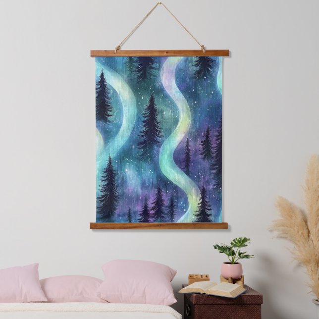 Watercolor Aurora Forest Pattern Hanging Tapestry (Bedroom)