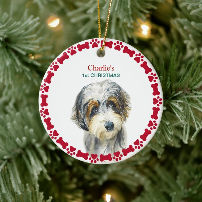  Watercolor  Aussie Doodle Personalized Christmas  Ceramic Ornament (Tree)
